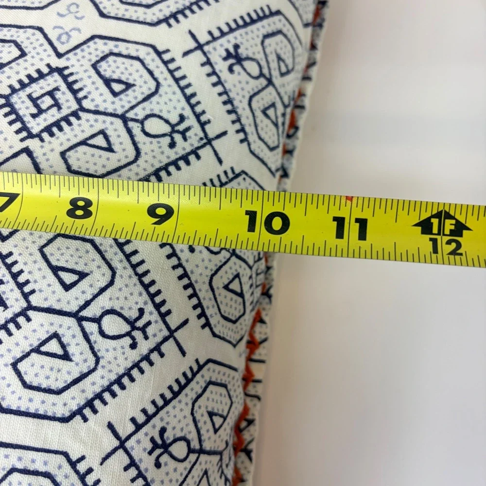 Serena & Lily Blue Geometric Block Print Lumbar Pillow Cover Orange Whipstitch